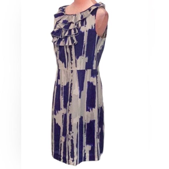 BANANA REPUBLIC WOMENS SLEEVELESS DRESS SIZE 6 RUFFLE DETAIL BLUE WHITE GRAY - Picture 4 of 8